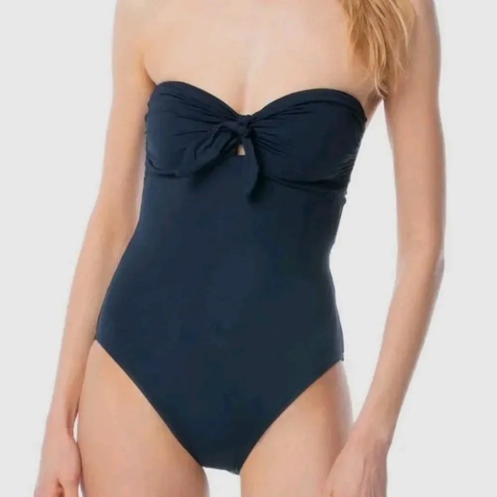 Michael Kors Navy Blue Tie Front Bandeau One-Piece swimsuit size 10 - Picture 10 of 10